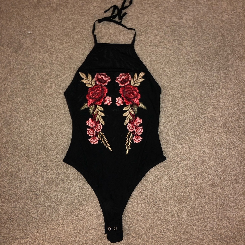 LF black mesh/floral bodysuit